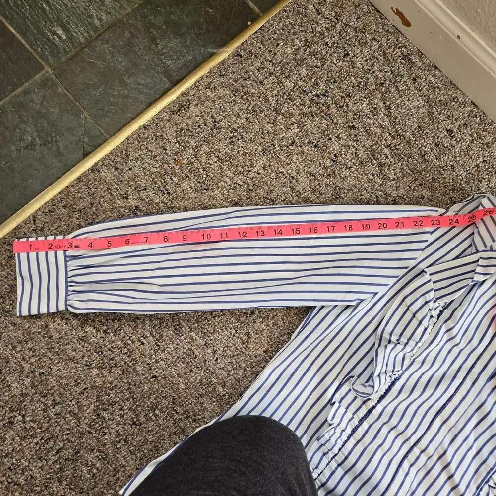 Banana Republic Riley-Fit Stripe Ruffle-Front Shirt 10P - Picture 11 of 11